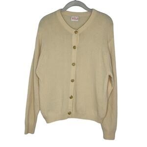N.Peal Women’s Ivory 100% Cashmere Made In Scotland Gold Button Cardigan Size M